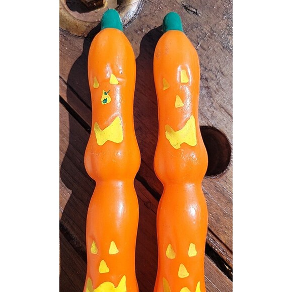 Russ Holiday Pumpkin Sculpted Taper Candles Set of 2 Jack O Lantern Novelty - Picture 3 of 4